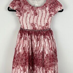 Unbranded Kids Dress Fit Flare Size 5 Pink Cap Sleeve Zip Lined Polyester Cotton